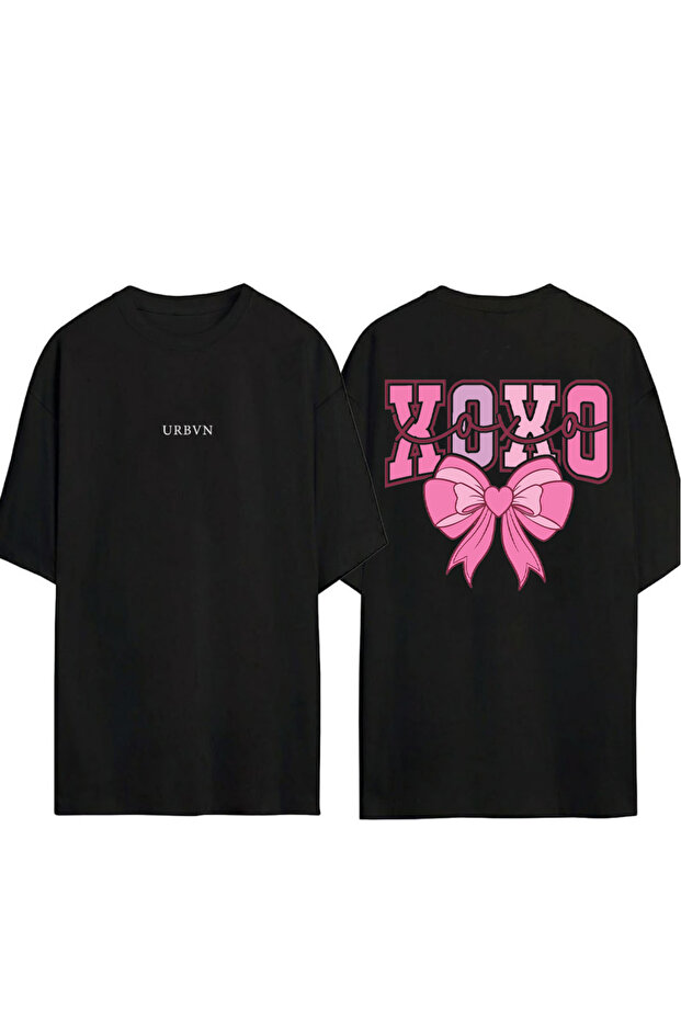 Xoxo 1 Design Printed Black Oversized t Shirt