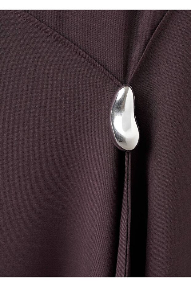 Metal süslemeli evaze elbise - 5