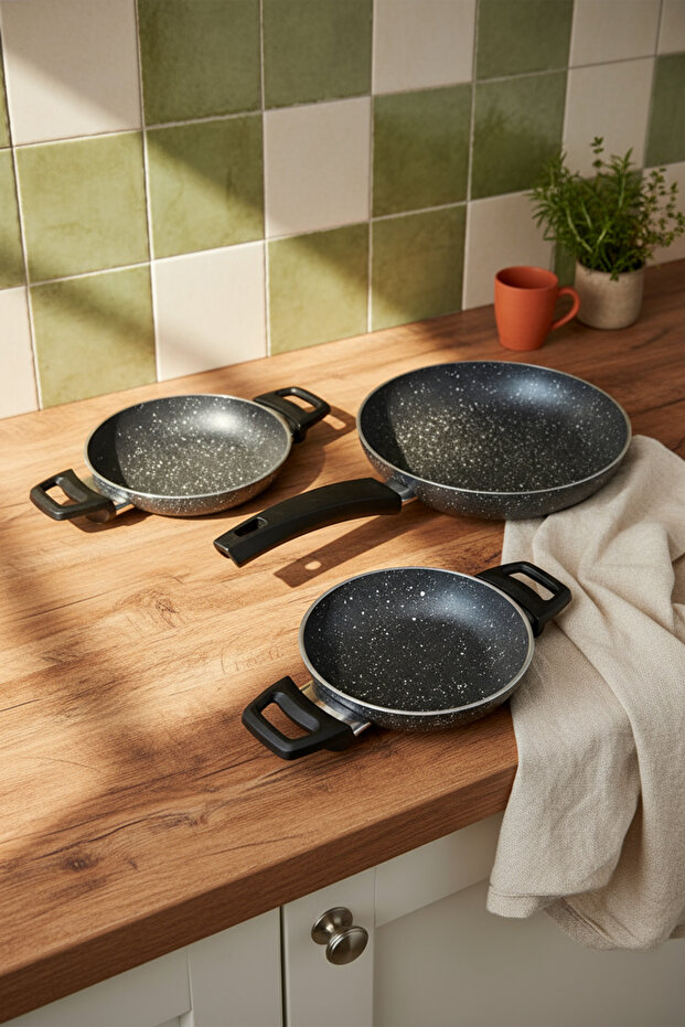 Athelas 3-Piece Granite Pan and Skillet Set Gray (16-18-24 cm)