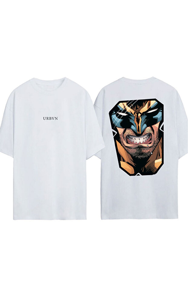 تي شيرت x Men Design مطبوع أبيض قصة فضفاضة