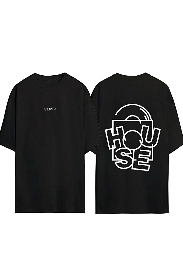 House Design Printed Black Oversized t Shirt