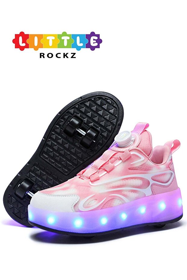 Kids Four Wheel Roller Shoes Rechargeable LED Flash Light Sneaker Skate Heelys Shoes