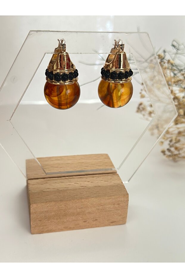 أقراط من حجر العقيق البني - 2