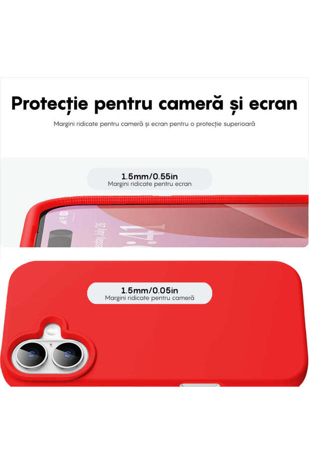 Soft Silicone Case iPhone 16 Plus, Microfiber Inside, Protective, Slim, Red - 3