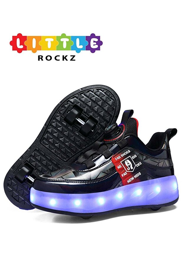 Kids Four Wheel Roller Shoes Rechargeable LED Flash Light Sneaker Skate Heelys Shoes