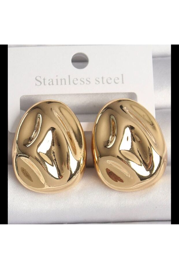 Design Egg Earrings Gold Steel Stainless Antiallergic