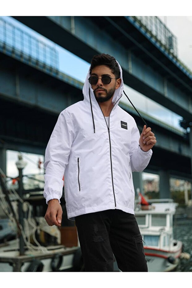 Men's Hooded Waterproof and Windproof Thin Raincoat with Inner Lining and Zipper