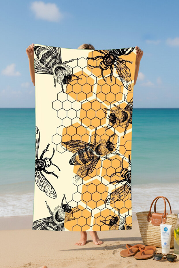 منشفة شاطئ قطنية منقوشة من ARI – تصميم منقوش – 75x150 سم - 3