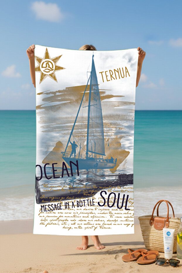منشفة شاطئ قطنية منقوشة من YELKENLİ1 – تصميم منقوش – 75x150 سم - 3