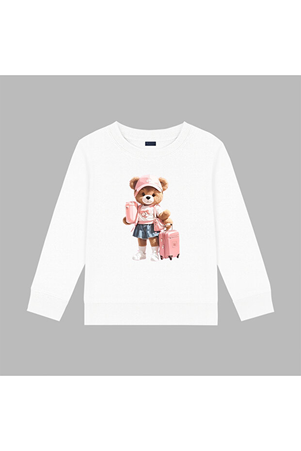 سويت شيرت Cool Bear-Tarz Teddy Bear مطبوع ذو رقبة دائرية للفتيات مكون من 3 خيوط