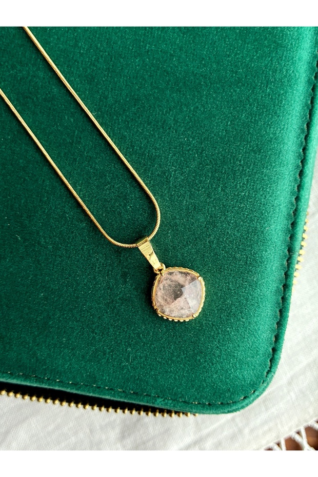 Çilek Kuvars Çelik Kolye - 1