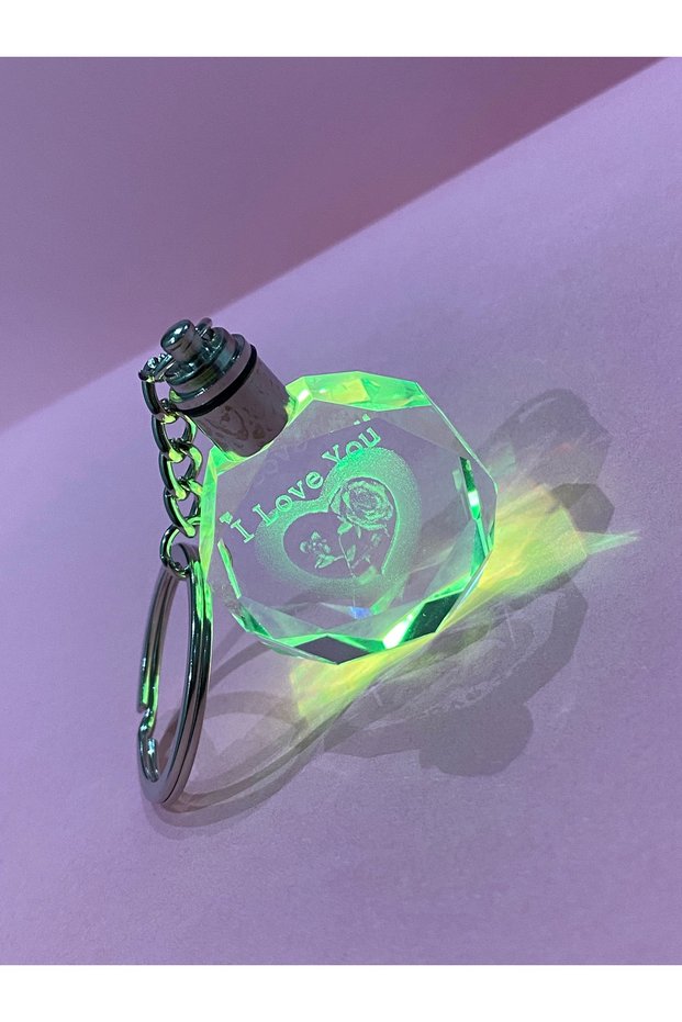 Illuminated Crystal Glass Color-Changing I Love You Keychain