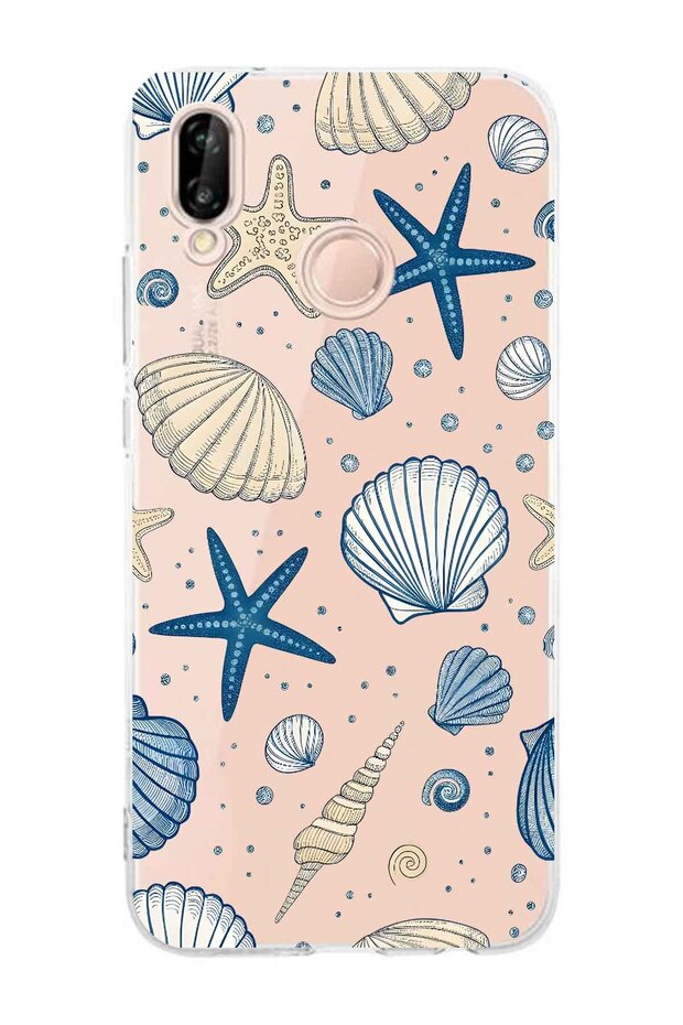 Huawei P20 Lite Compatible Transparent Phone Case with Sea Shell and Star Pattern