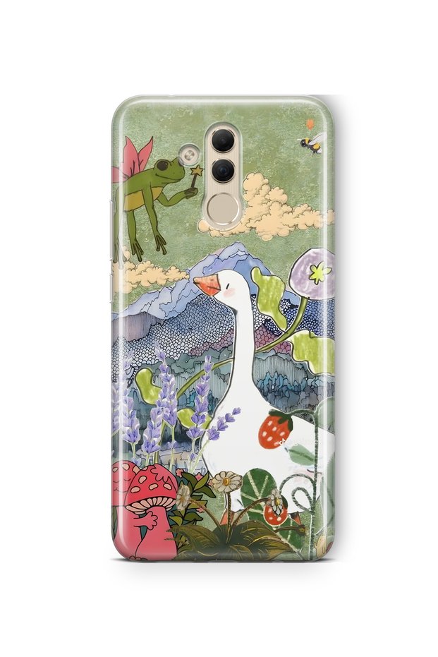Huawei Mate 20 Lite Compatible Transparent Phone Case with Illustration Pattern of Crow and Nature