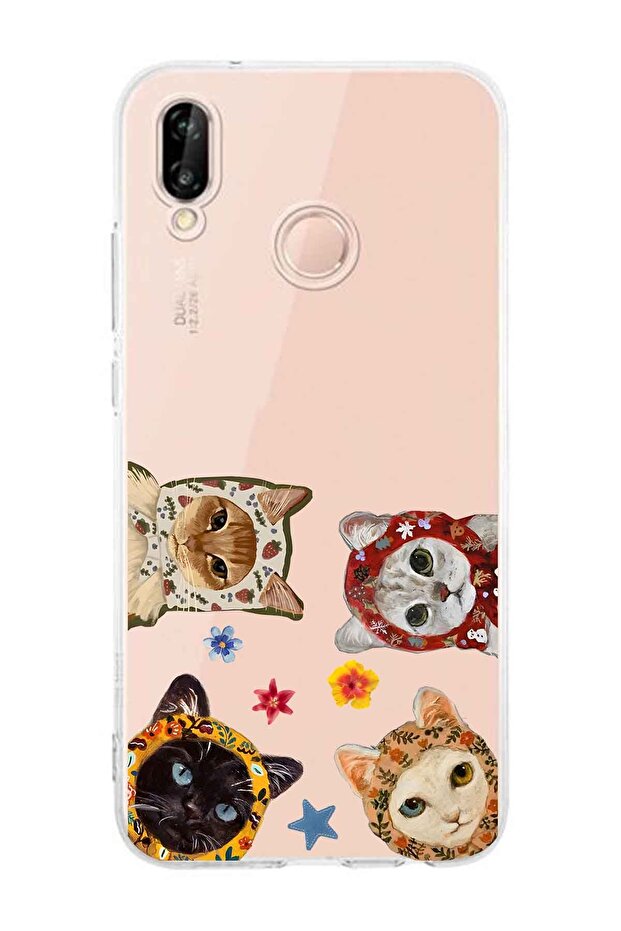 حافظة هاتف شفافة بنمط قطط لطيفة متوافقة مع هاتف Huawei P20 Lite - 1