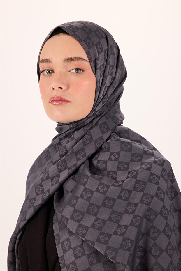 Cotton Polyester Liva Shawl Light Gray Patterned Tok Posture Correcting 90X200