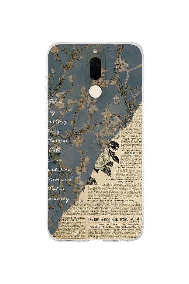 Huawei Mate 10 Lite Compatible Vintage Newspaper Collage Pattern Transparent Phone Case