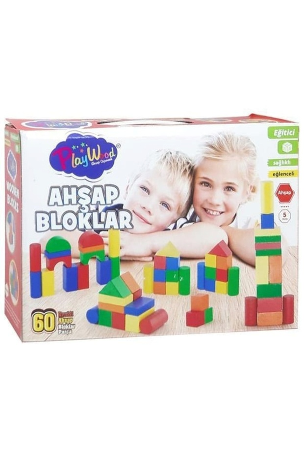 Toy Wooden 60 Pieces Colorful Blocks
