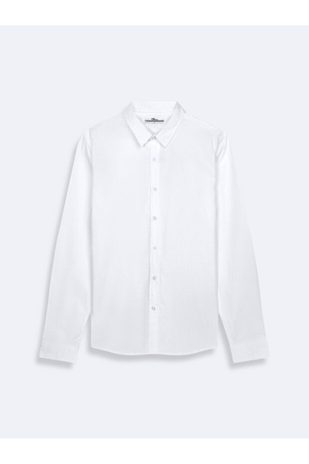 Uzun Kollu Önü Düğmeli Basic Beyaz Gömlek - 1