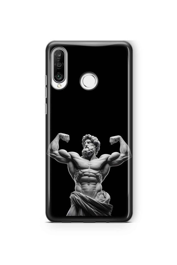 Huawei P30 Lite Compatible Ancient Statue Muscular God Pattern Transparent Phone Case