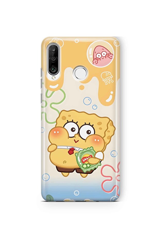 حافظة هاتف شفافة بنمط سبونج بوب متوافقة مع هاتف هواوي P30 لايت - 1