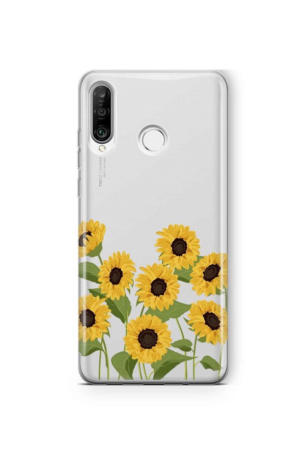 Huawei P30 Lite Compatible Sunflowers Patterned Transparent Phone Case