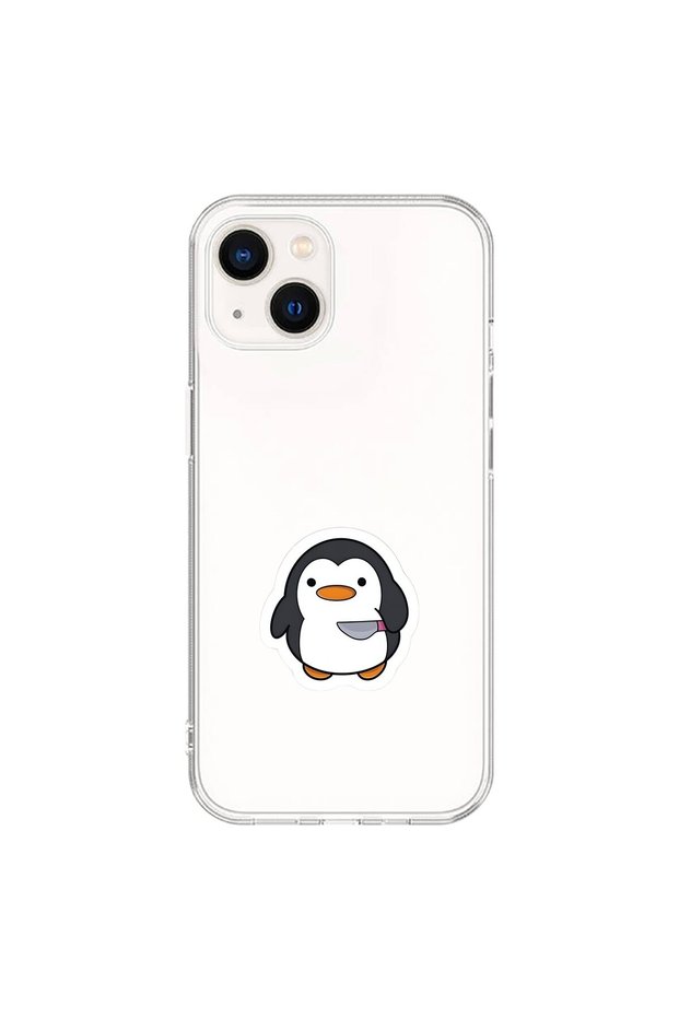 iPhone 15 Compatible Transparent Case Couple Penguin 2 Designs
