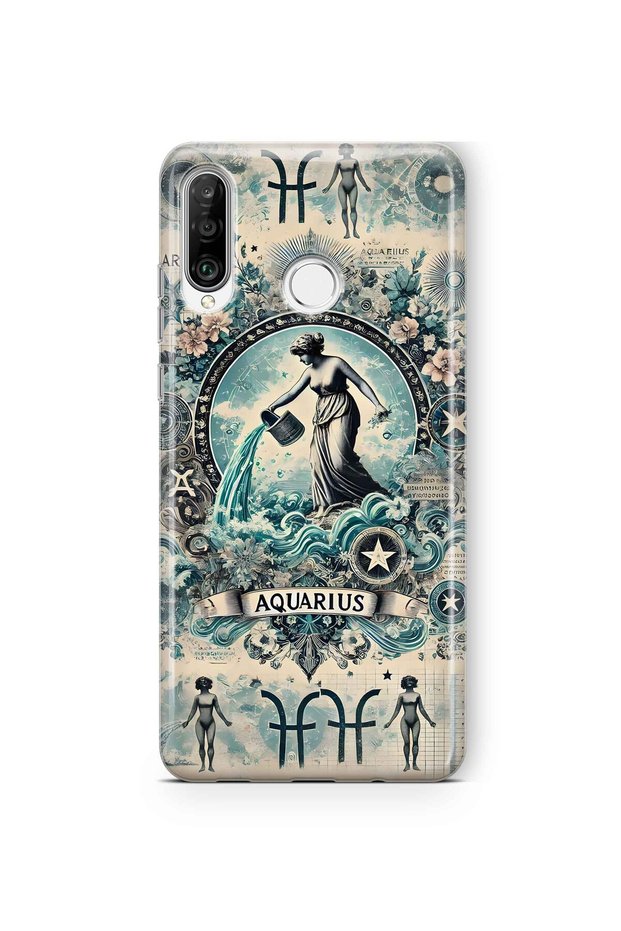Huawei P30 Lite Compatible Aquarius Patterned Transparent Phone Case