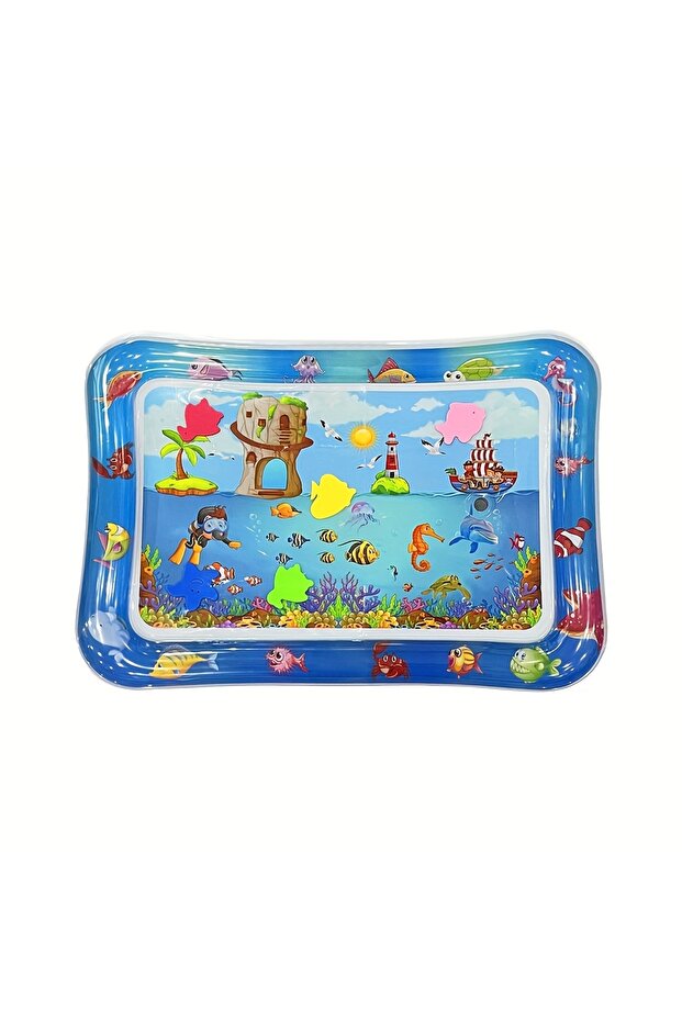 1pc Square Seal Pattern Inflatable Kids Water Mat with Built-in Floaters, Inflatable Playmat - 1