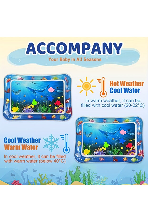 1pc Square Seal Pattern Inflatable Kids Water Mat with Built-in Floaters, Inflatable Playmat - 7