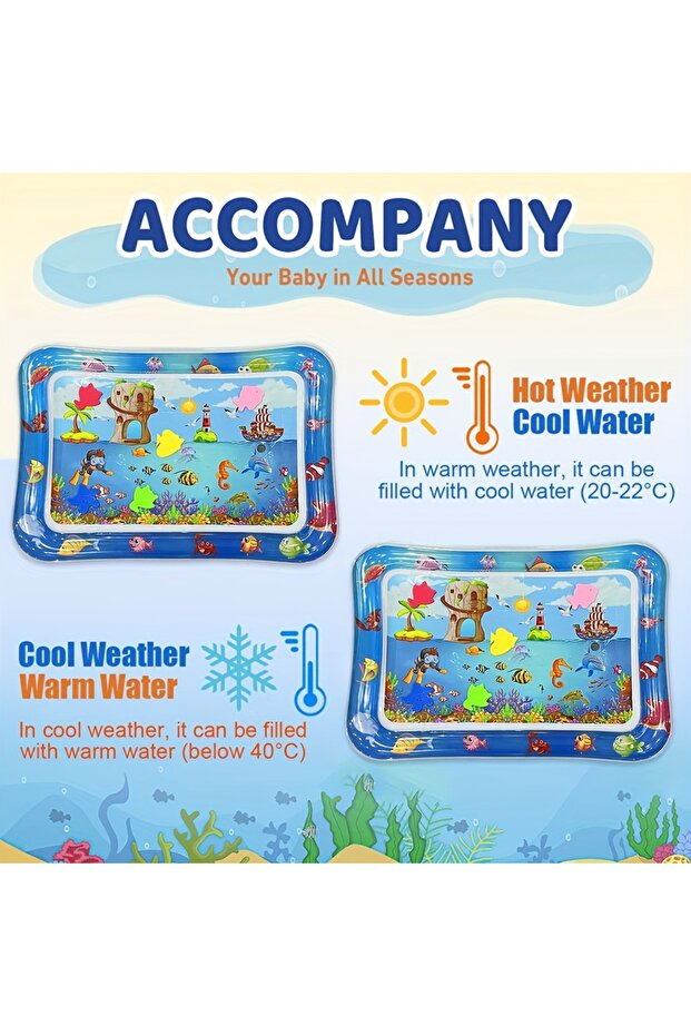 1pc Square Seal Pattern Inflatable Kids Water Mat with Built-in Floaters, Inflatable Playmat - 7