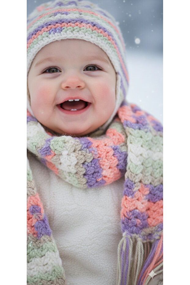 Hand Knitted Wool Children's Scarf Beanie Set | 2-6 Years Old | Handmade Winter Set | Warm Holder Winter Set I