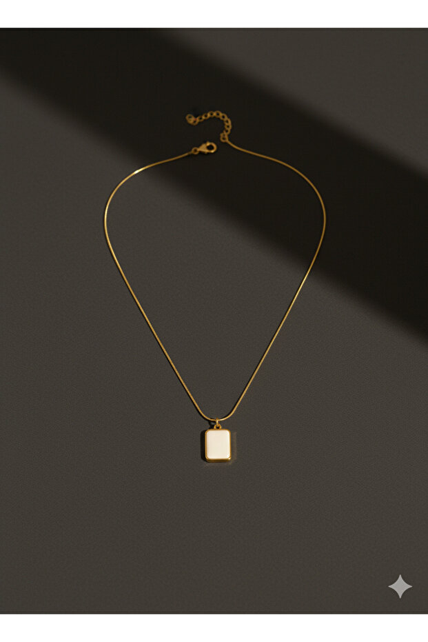 Rectangular White Stone Steel Necklace - 3