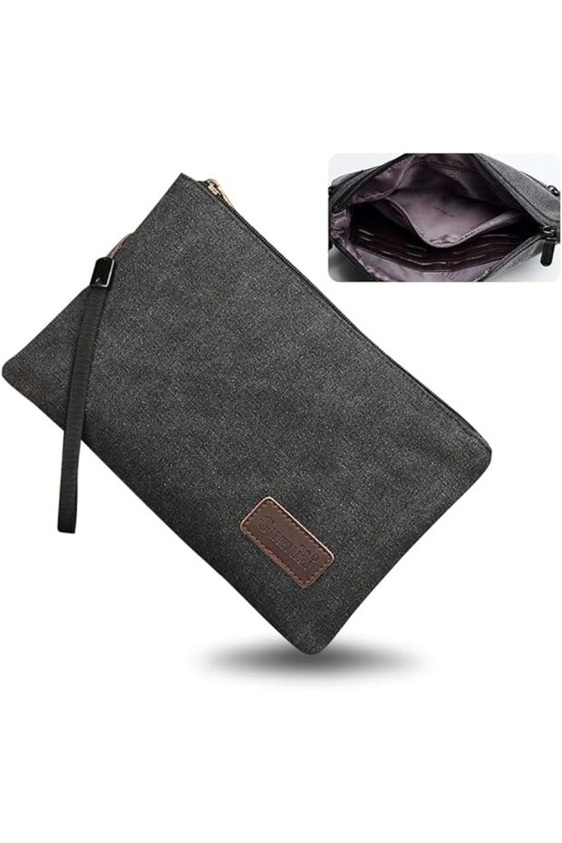 Men's Canvas Clutch Bag, Large Capacity with Wrist Strap