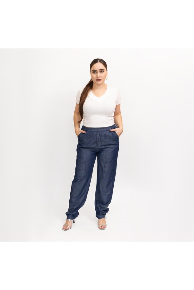 Ladies Casual Wear – Dark Blue Cotton Denim Lightweight Pajama Pants, LLJ33222-DK