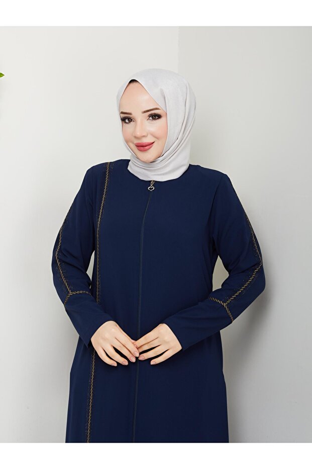 Casual Hajj and Umrah Extraforlu Piping and Stone Detailed Ferace
