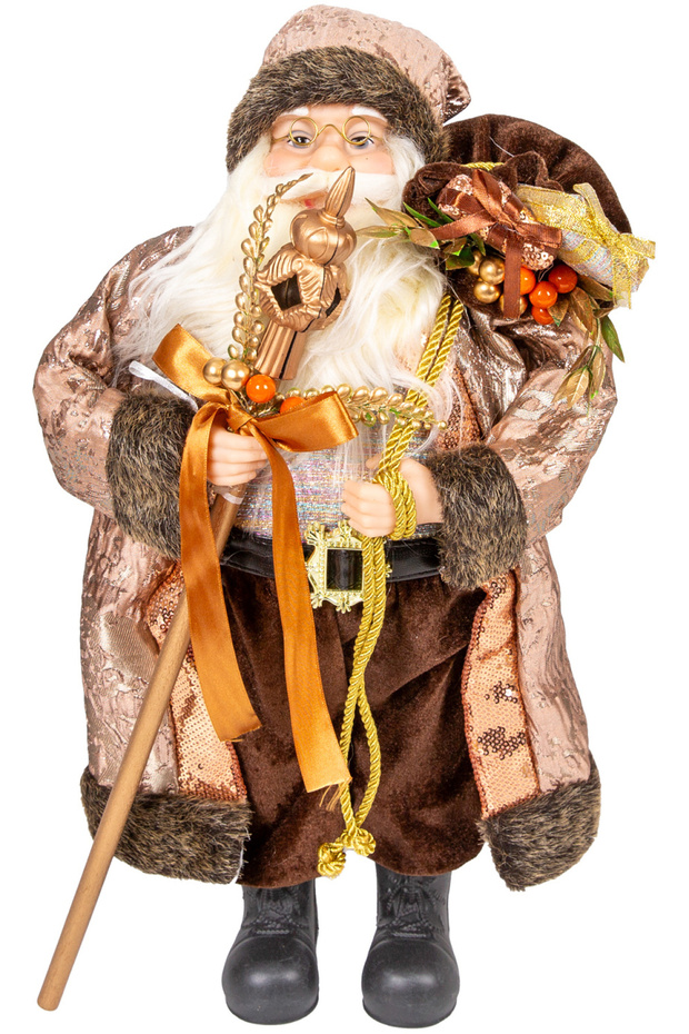 New Year's Santa Claus, with a Staff, Brown - 25X45 cm