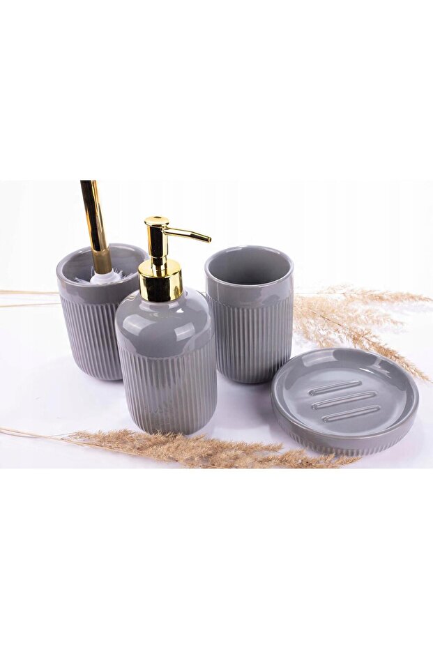 Toothbrush holder, brushes, ceramic, gray, - 4