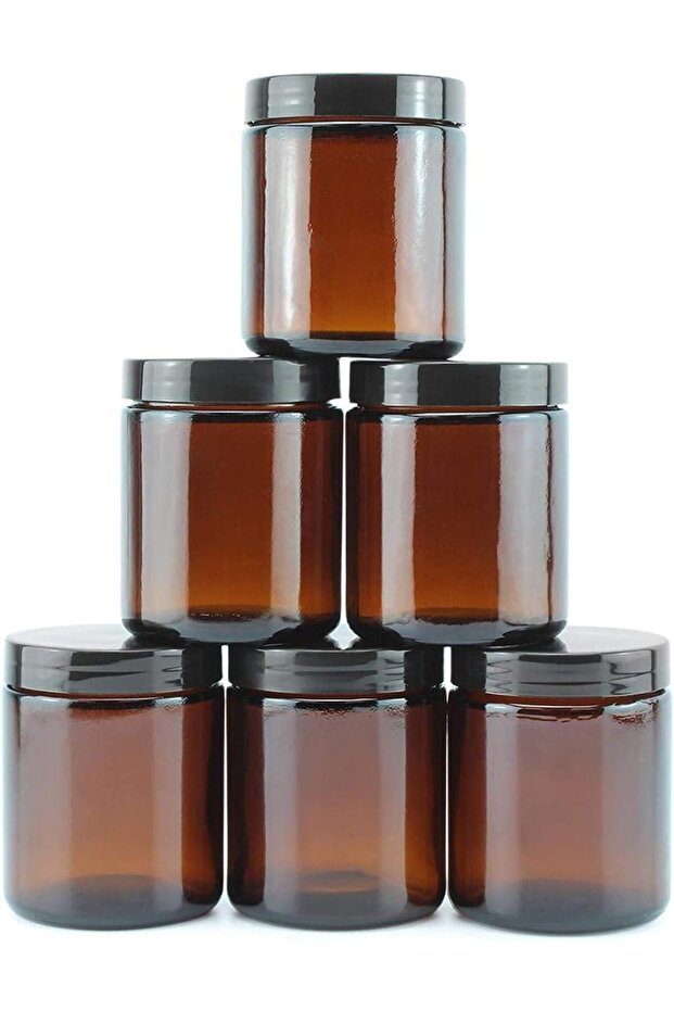 6Pack 9oz Amber Round Glass Pot Jars - Empty Refillable Cosmetic Travel Jars with Lids