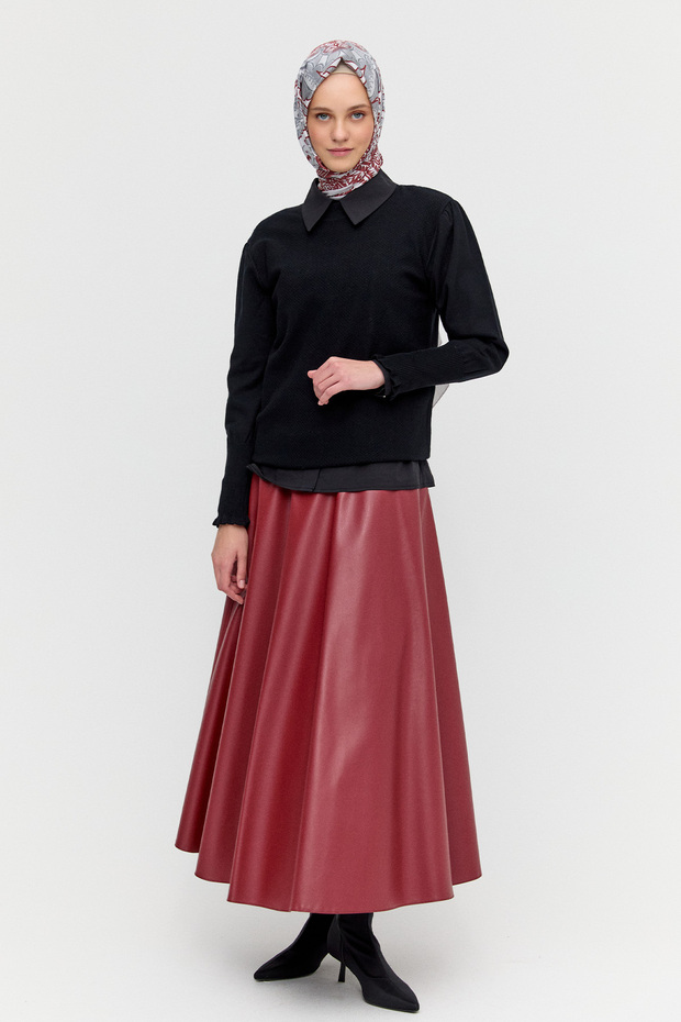 Suni Deri Kloş Etek - 5