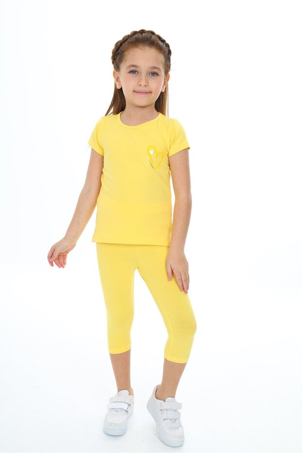 Girl's 2-Piece Set Printed Crew Neck T-Shirt & Elastic Waist Crop Leggings