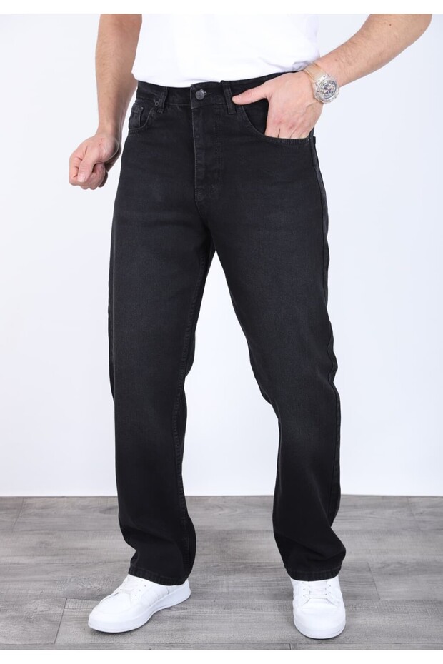 Men's Matte Black Baggy Jeans - Wide Fit Casual Comfortable Denim Jean