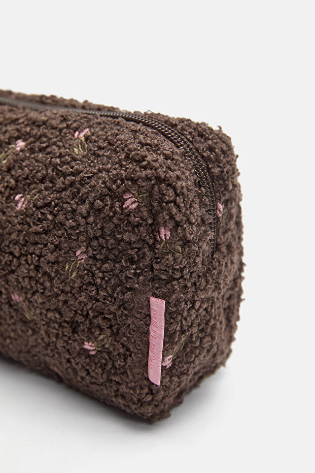 Suni yünlü çiçekli makyaj çantası - 3