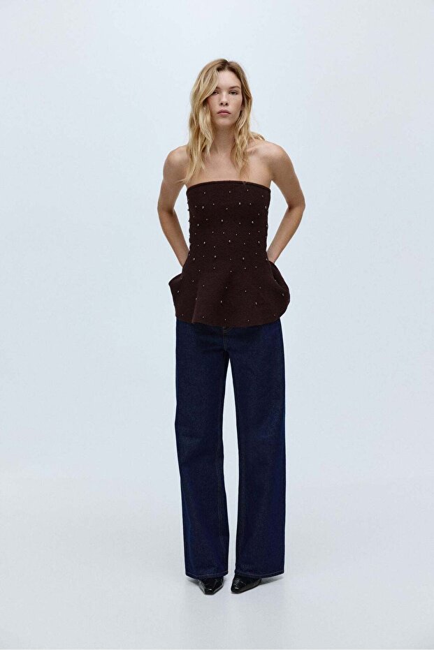 Bead-embellished bandeau top