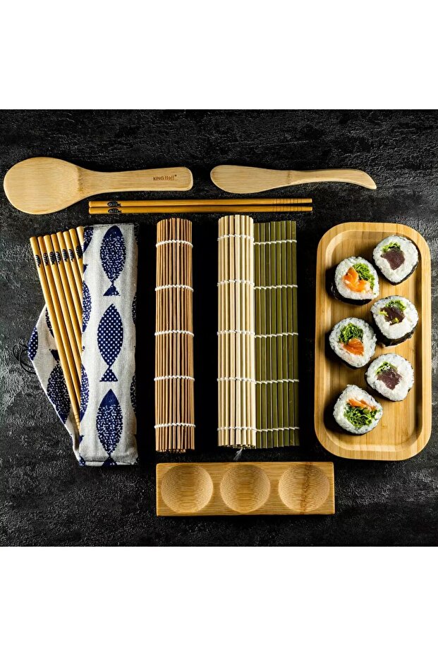 Set pentru preparat sushi, din bambus, 11 elemente, - 1