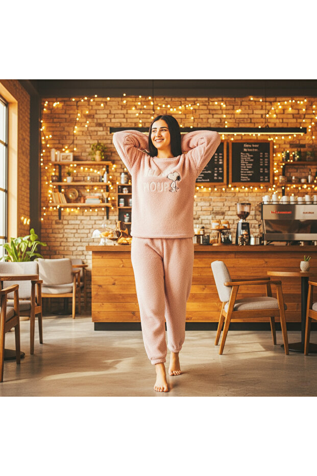 Women's Crew Neck Towel Velsoft Pajama Set Plush Winter