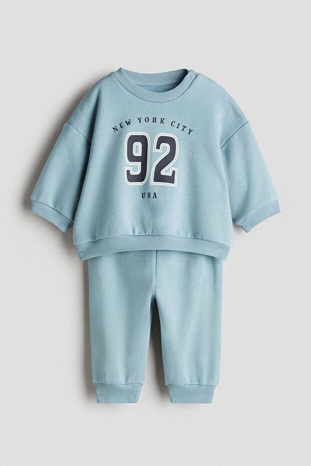 2-piece printed brushed-inside sweatshirt set