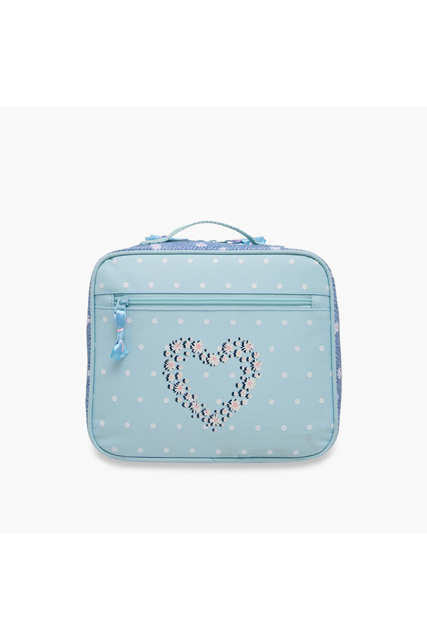 Heart Print Lunch Bag with Zip Closure
