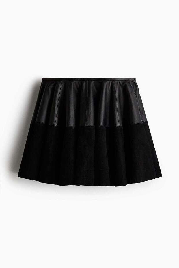 Circular leather mini skirt