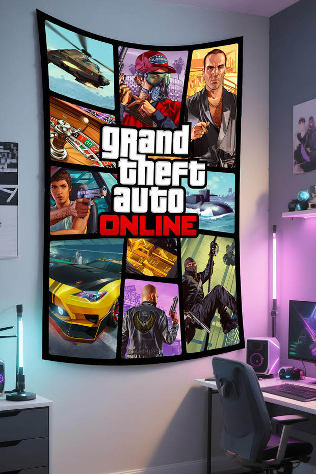 Gta Printed Wall Covering – Gamer-Themed, High-Quality Fabric, Tapestry Wall Carpet